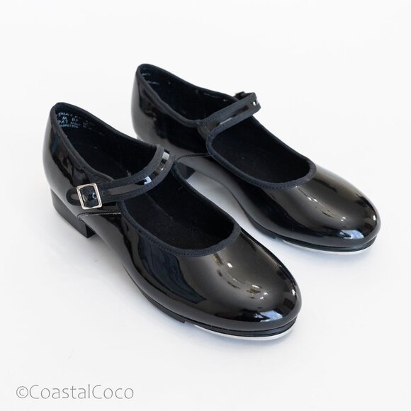 Capezio 3800 Women's 7.5 Tap Shoes Mary Jane Buckle Strap Tele Tone Patent Black - Picture 2 of 12